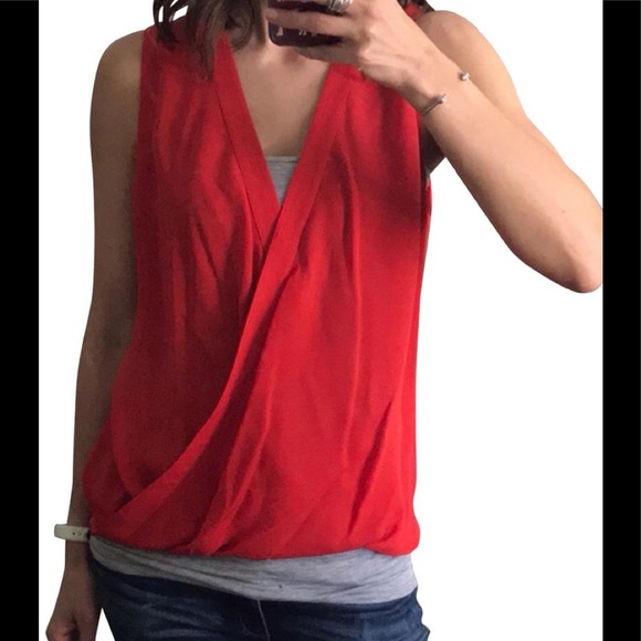 P A R K E R : Red Silk Wrap Top - Picture 5 of 8